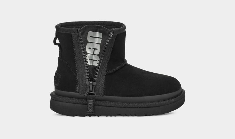 Black Ugg Classic Mini Zipper Tape Logo Kids' Boots | South Africa-8953412