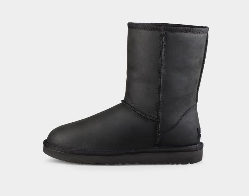 Black Ugg Classic Short Leather Women's Boots | South Africa-9456187