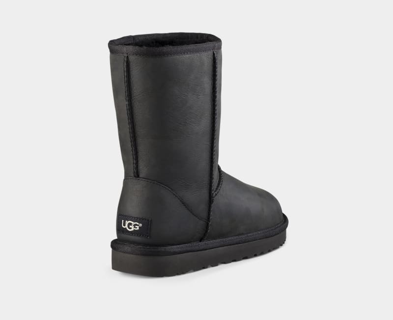 Black Ugg Classic Short Leather Women's Boots | South Africa-9456187