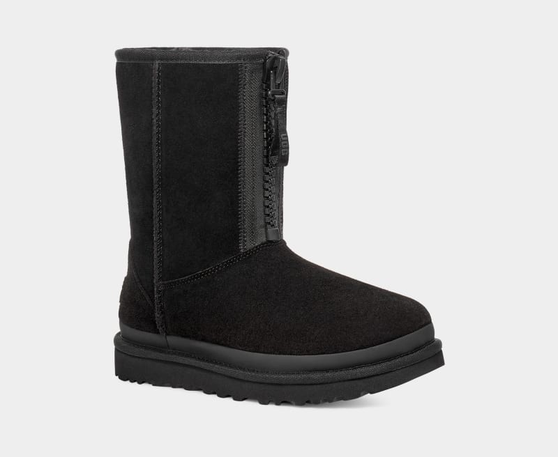 Black Ugg Classic Short Zipper Tape Logo Women's Boots | South Africa-7349561