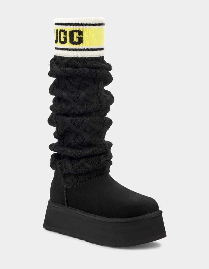 Black Ugg Classic Sweater Letter Tall Women's Winter Boots | South Africa-4609385