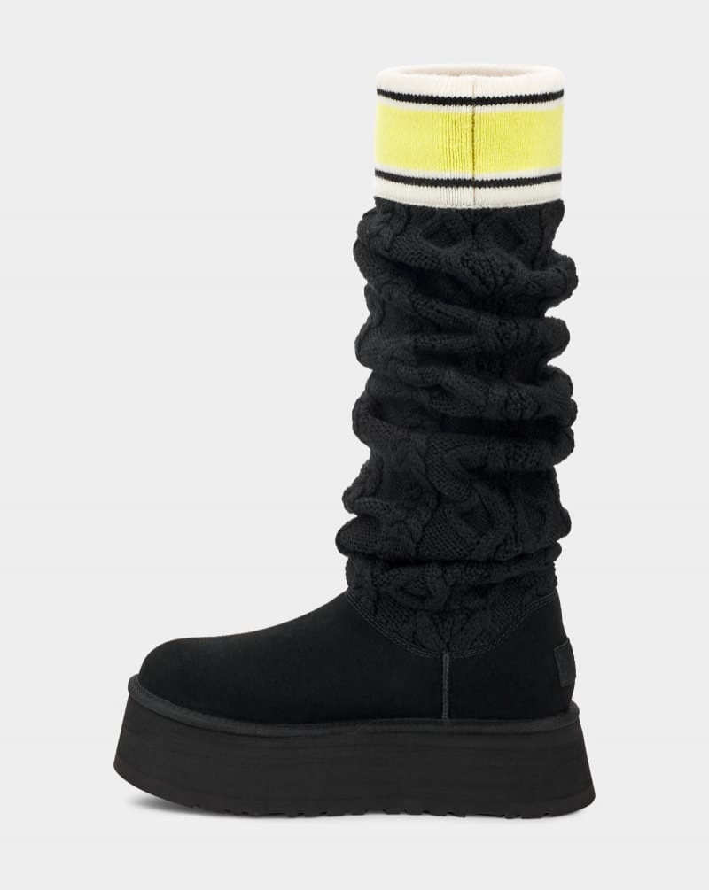 Black Ugg Classic Sweater Letter Tall Women's Winter Boots | South Africa-4609385