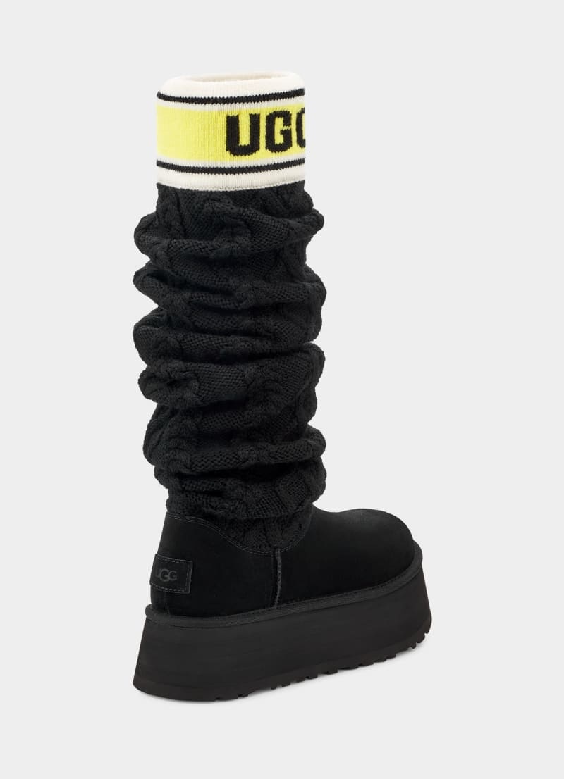 Black Ugg Classic Sweater Letter Tall Women's Winter Boots | South Africa-4609385