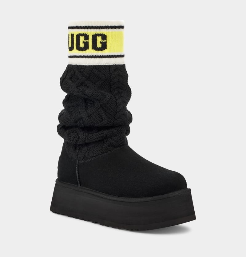 Black Ugg Classic Sweater Letter Women's Winter Boots | South Africa-2897013