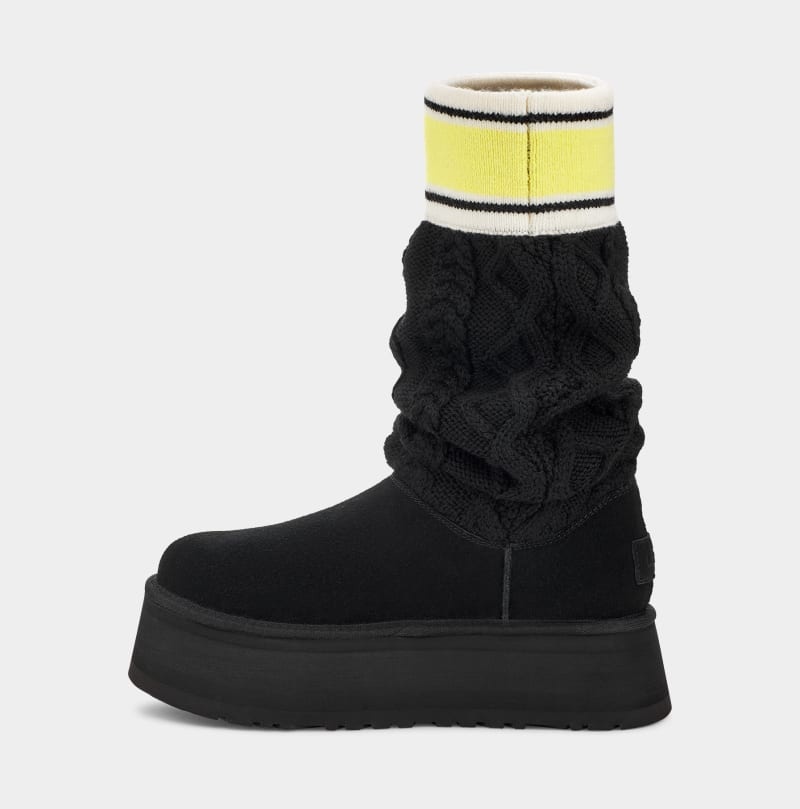 Black Ugg Classic Sweater Letter Women's Winter Boots | South Africa-2897013