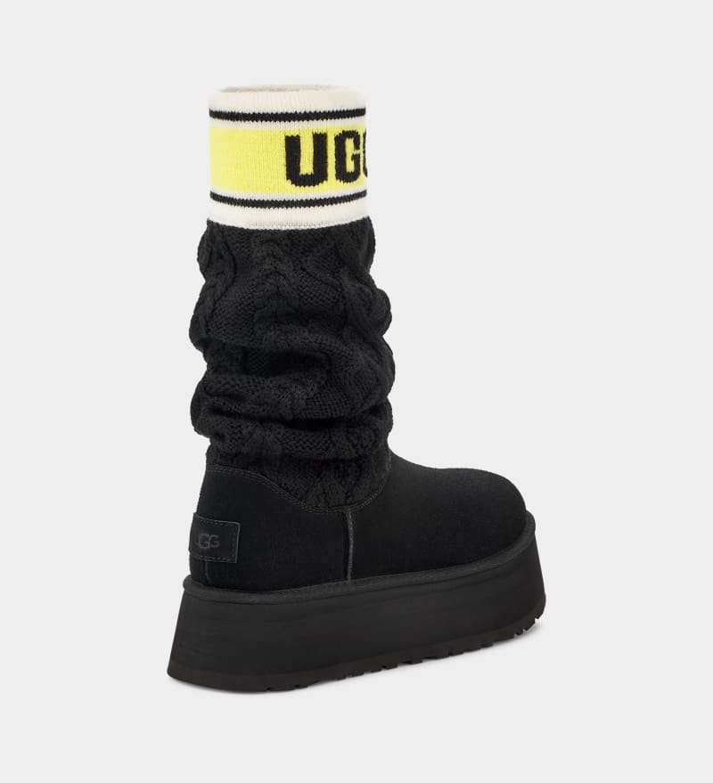 Black Ugg Classic Sweater Letter Women's Winter Boots | South Africa-2897013