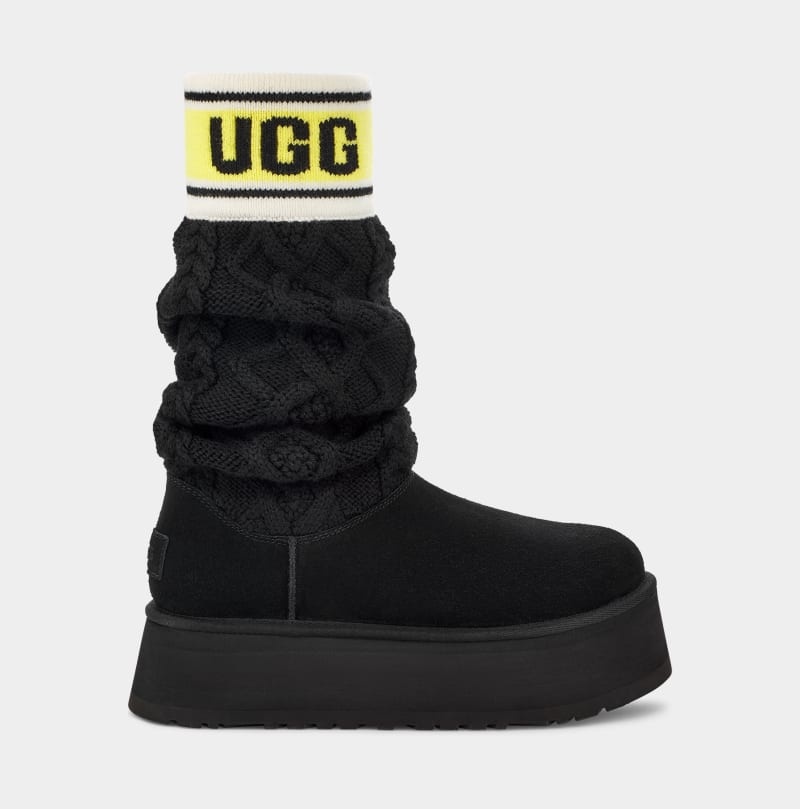 Black Ugg Classic Sweater Letter Women\'s Winter Boots | South Africa-2897013