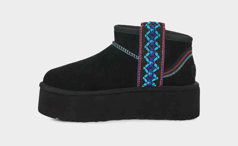 Black Ugg Classic Ultra Mini Braid Platform Women's Boots | South Africa-8502367