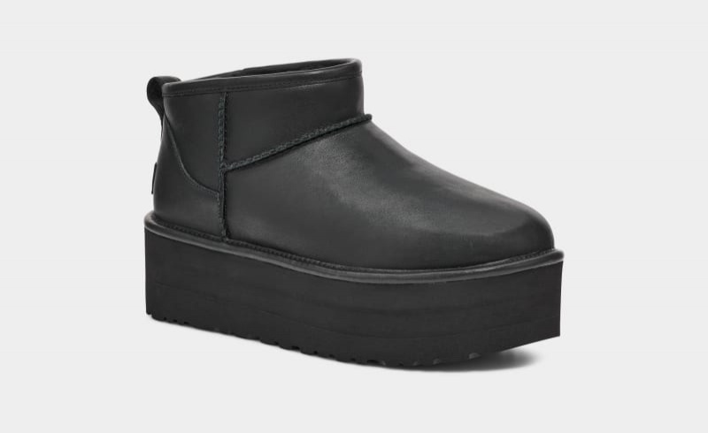 Black Ugg Classic Ultra Mini Platform Leather Women's Boots | South Africa-9147560