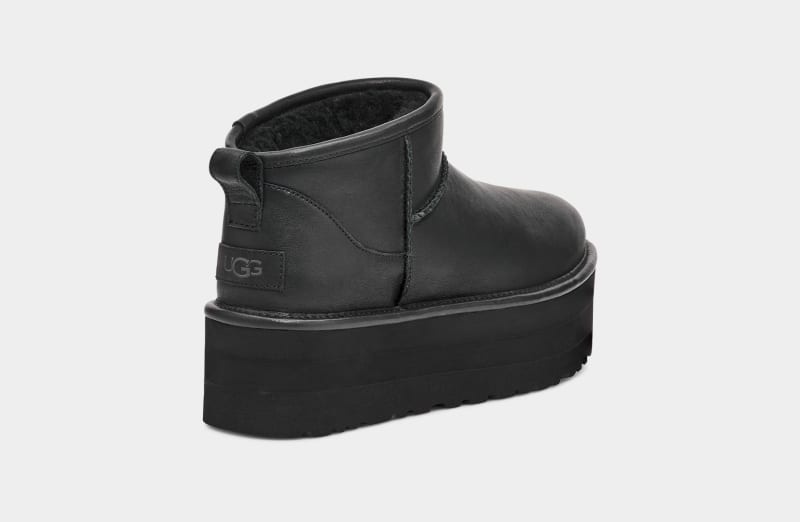 Black Ugg Classic Ultra Mini Platform Leather Women's Boots | South Africa-9147560