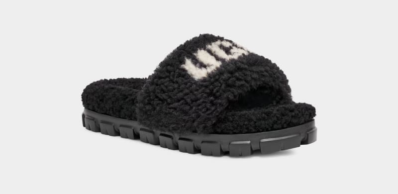 Black Ugg Cozetta Curly Graphic Women's Slippers | South Africa-9721038