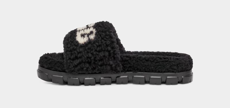 Black Ugg Cozetta Curly Graphic Women's Slippers | South Africa-9721038