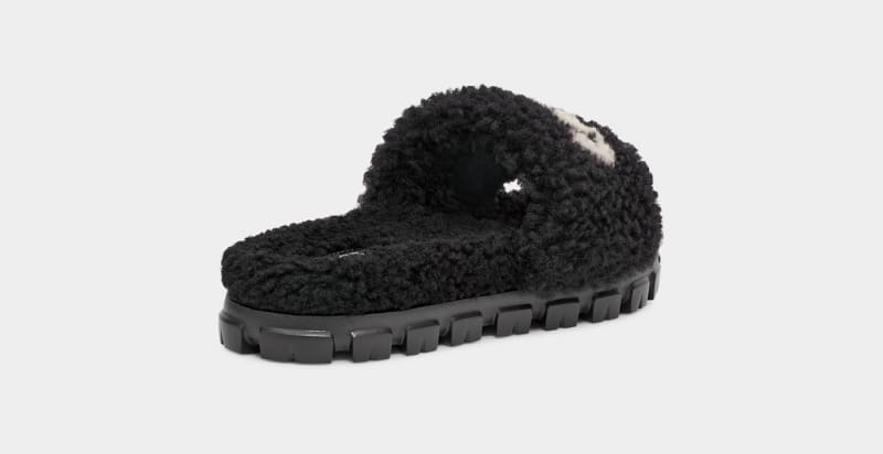 Black Ugg Cozetta Curly Graphic Women's Slippers | South Africa-9721038