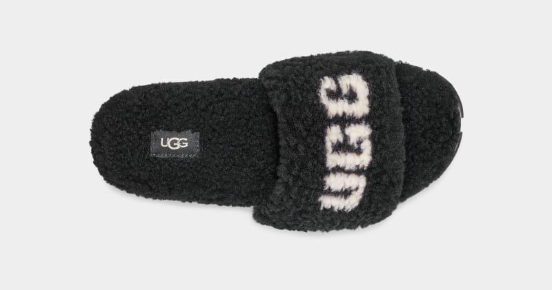 Black Ugg Cozetta Curly Graphic Women's Slippers | South Africa-9721038