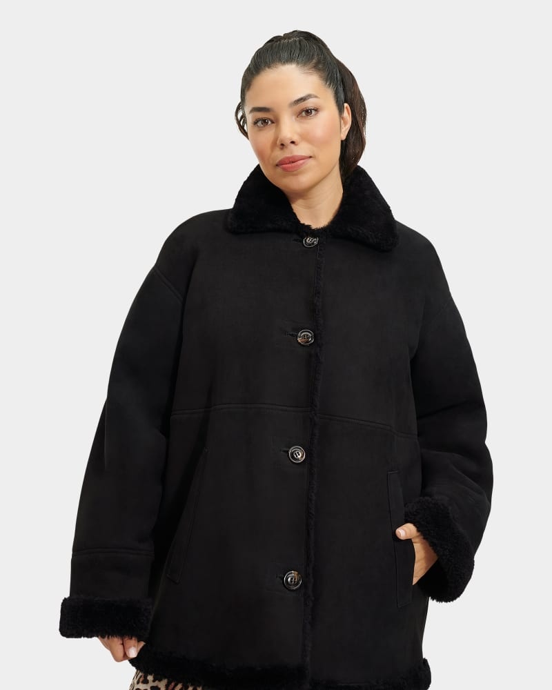 Black Ugg Faydon Reversible Shearling Women's Jackets | South Africa-9048265