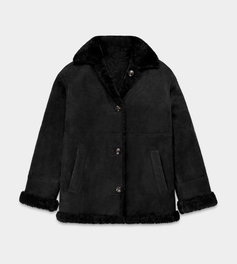 Black Ugg Faydon Reversible Shearling Women's Jackets | South Africa-9048265