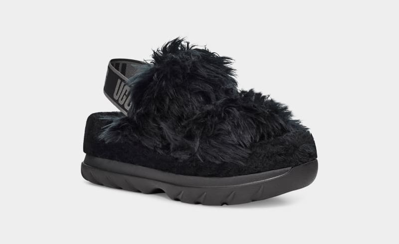 Black Ugg Fluff Sugar Women's Sandals | South Africa-3617459