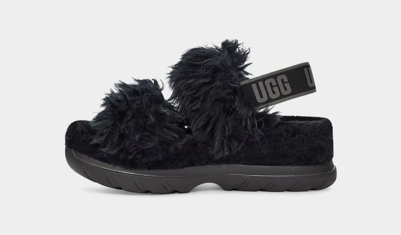 Black Ugg Fluff Sugar Women's Sandals | South Africa-3617459