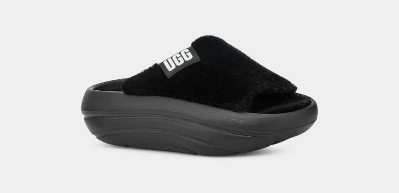 Black Ugg Foamo Uggplush Women's Slides | South Africa-6450317