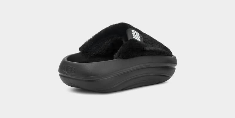 Black Ugg Foamo Uggplush Women's Slides | South Africa-6450317