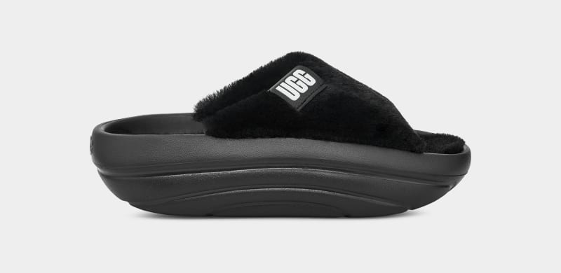 Black Ugg Foamo Uggplush Women\'s Slides | South Africa-6450317