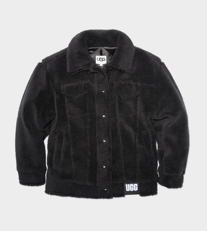 Black Ugg Frankie Sherpa Trucker Women's Jackets | South Africa-1036824