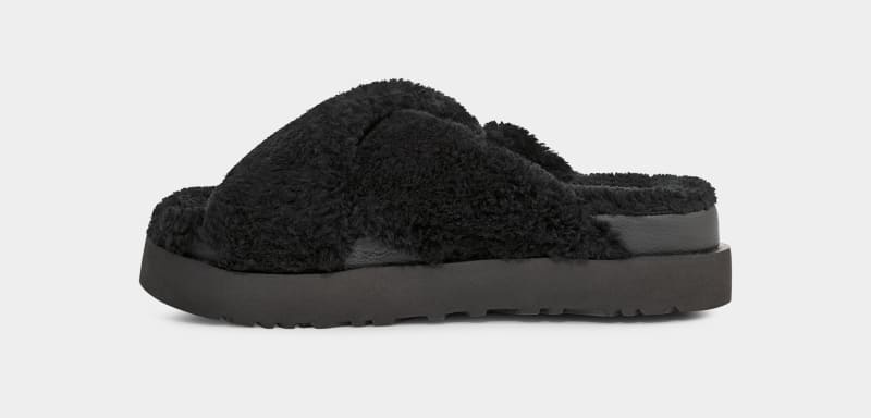 Black Ugg Fuzz Sugar Cross Women's Slides | South Africa-4179203