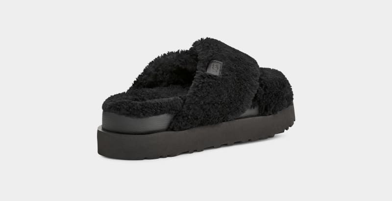 Black Ugg Fuzz Sugar Cross Women's Slides | South Africa-4179203