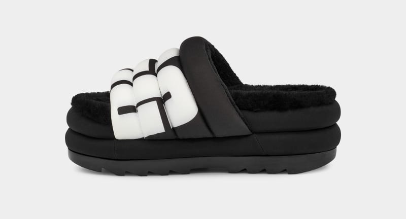 Black Ugg Maxi Logo Women's Slides | South Africa-6124953