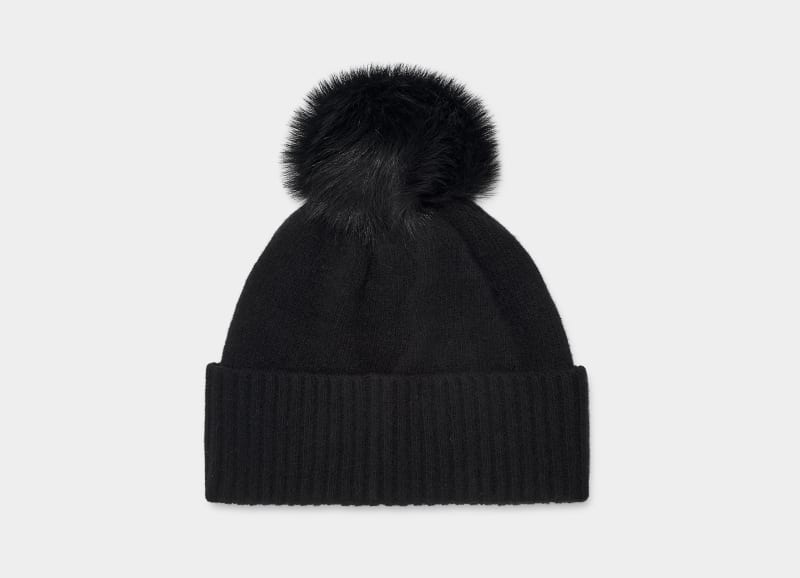 Black Ugg Pryce Rib Knit Pom Women's Hats | South Africa-0754183