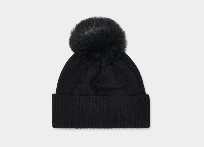 Black Ugg Pryce Rib Knit Pom Women\'s Hats | South Africa-0754183