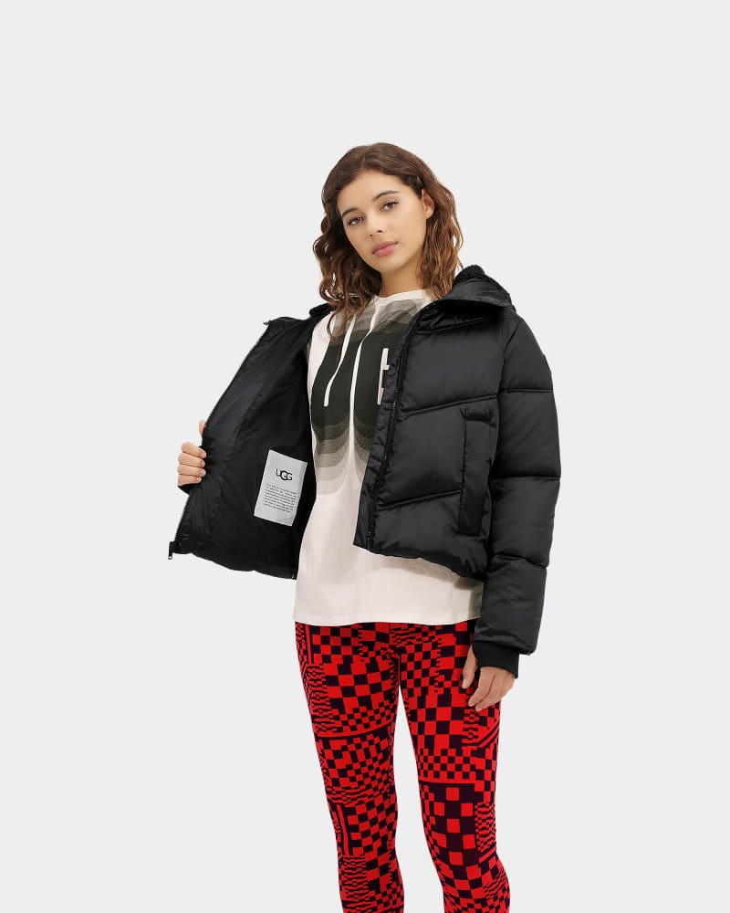 Black Ugg Ronney Cropped Puffer Women's Jackets | South Africa-3516024