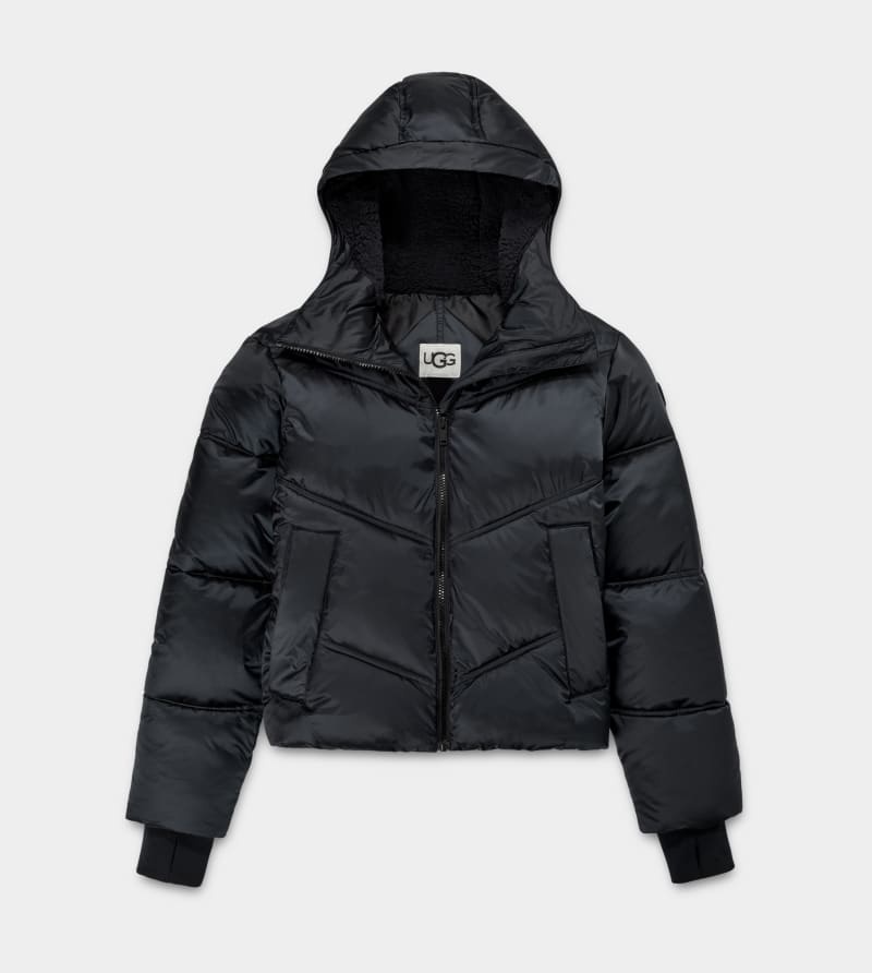 Black Ugg Ronney Cropped Puffer Women's Jackets | South Africa-3516024