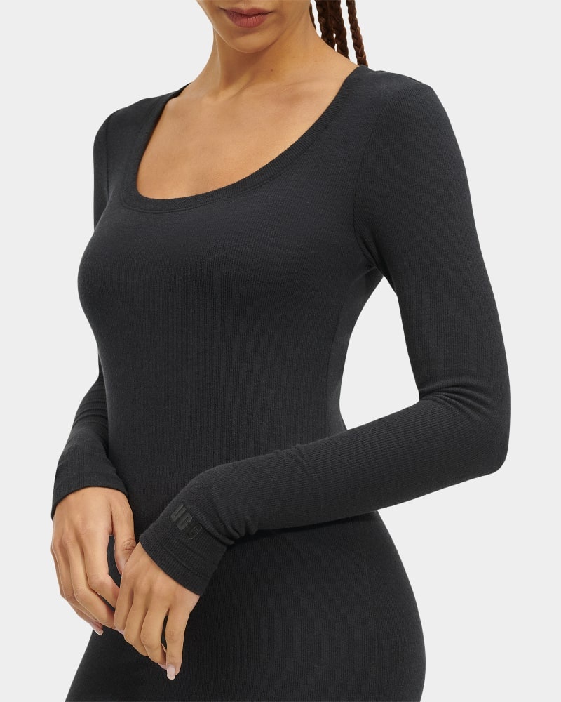 Black Ugg Sariah Ribbed Long Sleeve Women's Dress | South Africa-8563421