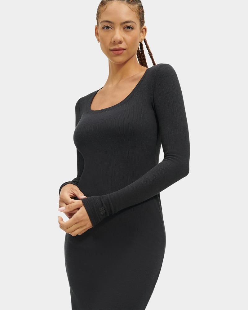 Black Ugg Sariah Ribbed Long Sleeve Women's Dress | South Africa-8563421