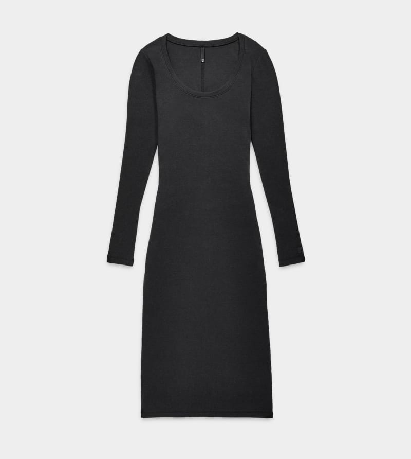 Black Ugg Sariah Ribbed Long Sleeve Women's Dress | South Africa-8563421