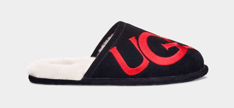 Black Ugg Scuff Logo Men\'s Slippers | South Africa-6709432