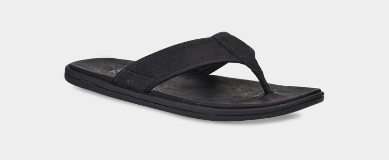 Black Ugg Seaside Leather Men's Flip Flops | South Africa-8231650