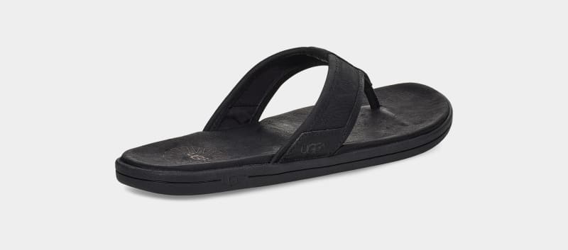 Black Ugg Seaside Leather Men's Flip Flops | South Africa-8231650