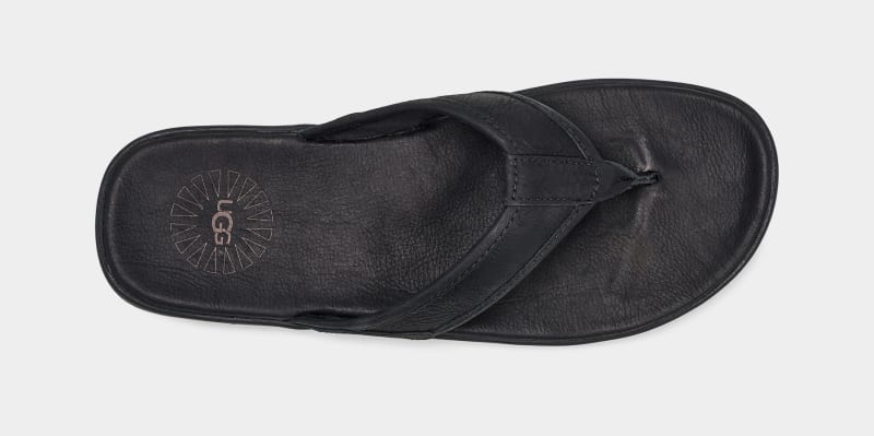 Black Ugg Seaside Leather Men's Flip Flops | South Africa-8231650