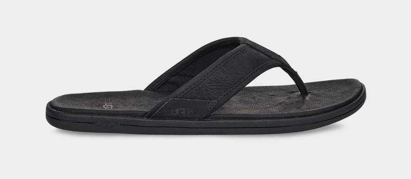 Black Ugg Seaside Leather Men\'s Flip Flops | South Africa-8231650