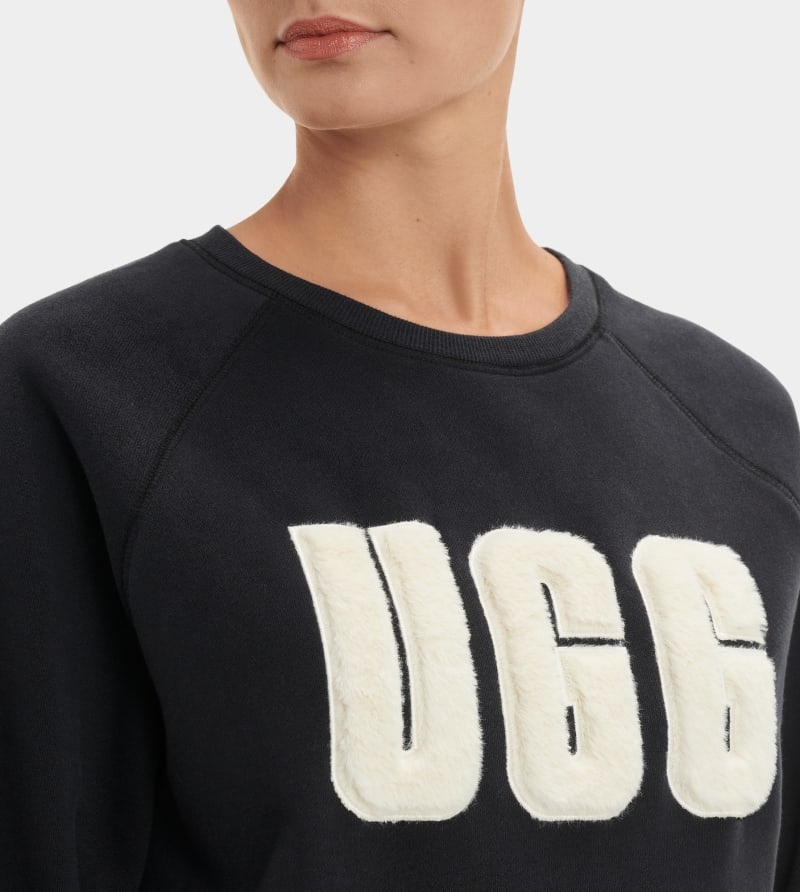 Black / Cream Ugg Madeline Fuzzy Logo Crewneck Women's Sweatshirts | South Africa-0518764