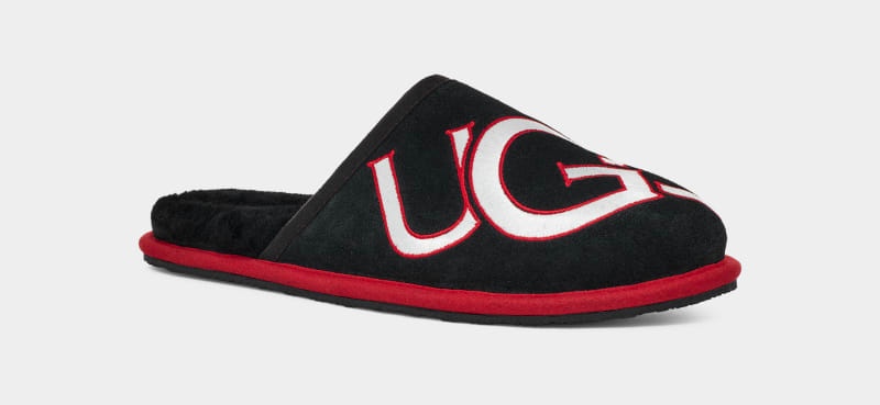 Black / Red Ugg Scuff Logo Ii Men's Slippers | South Africa-9765318