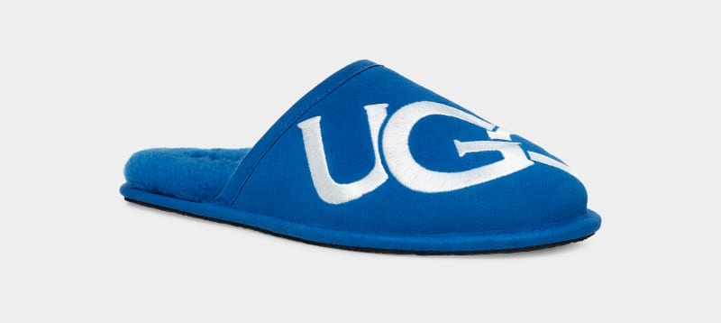 Blue / White Ugg Scuff Logo Men's Slippers | South Africa-1745903