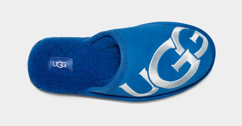 Blue / White Ugg Scuff Logo Men's Slippers | South Africa-1745903