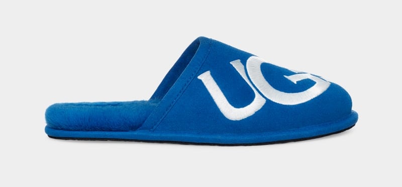 Blue / White Ugg Scuff Logo Men\'s Slippers | South Africa-1745903