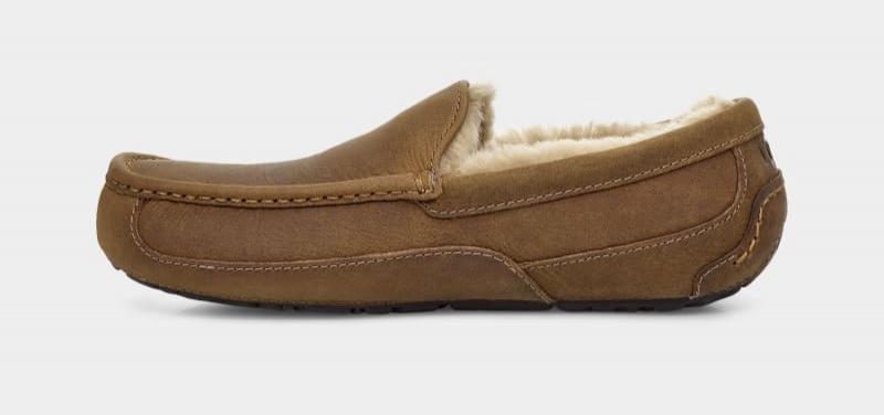 Brown Ugg Ascot Matte Leather Men's Moccasins | South Africa-9208761