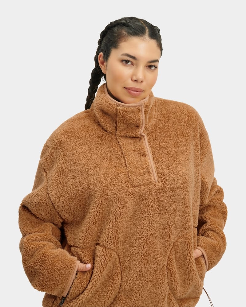 Brown Ugg Atwell Sherpa Half Snap Women's Pullover | South Africa-2549063