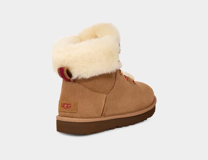 Brown Ugg Classic Mini Alpine Lace Women's Winter Boots | South Africa-4759362