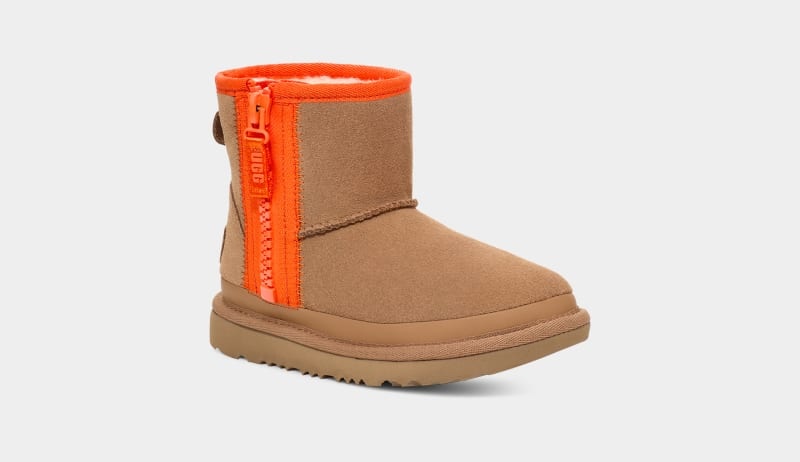 Brown Ugg Classic Mini Zipper Tape Logo Kids' Boots | South Africa-2948671